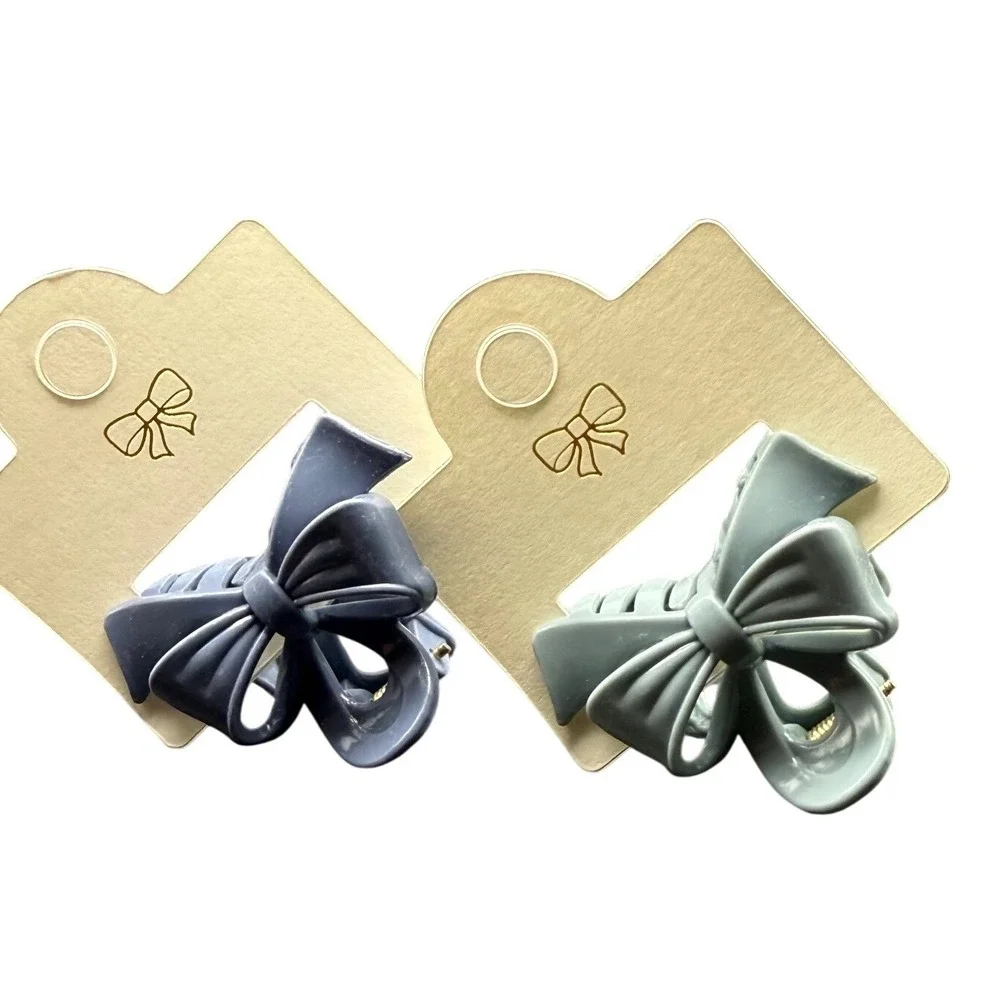 Set of 2 Bow‎ Hair Claw Clips Blue and Green Matte Ribbon Style Hair Accessories